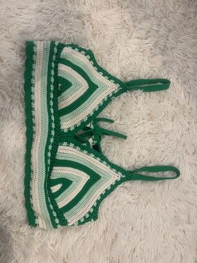 Forever 21 Green and White Crochet Crop Top